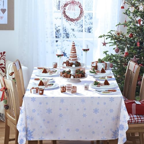 3 pcs White Blue Snowflake Frozen Tablecloth Decorations 54x108 Inch