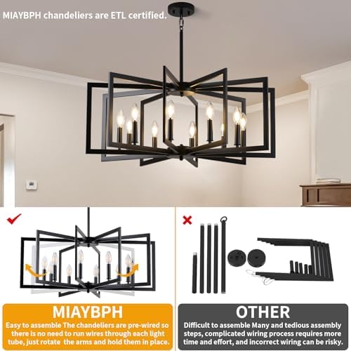 Black Chandelier Dining Room 10 Light Modern Industrial Metal