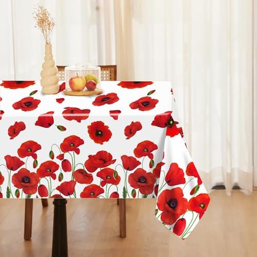 Red Poppy Flowers Party Tablecloth 2 Pcs 54x87In