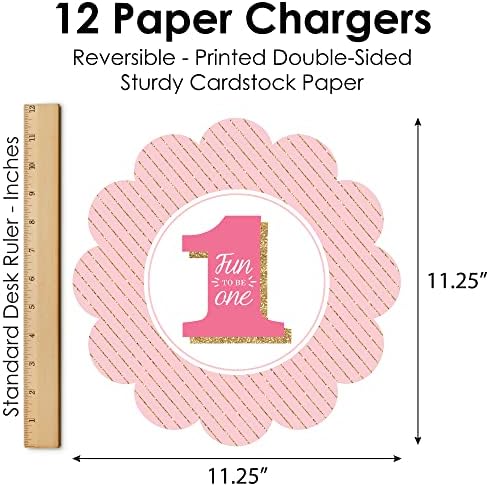 Big Dot of Happiness 1st Birthday Girl Paper Chargers Set of 12
