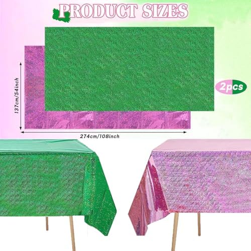 2Pcs Pink and Green Glitter Tablecloths 54x108 Inch for Witch Princess Party