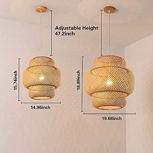 Hand-Woven Bamboo Pendant Light with Remote Control