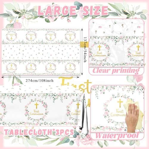 3pcs Pink First Communion Tablecloths for Girls