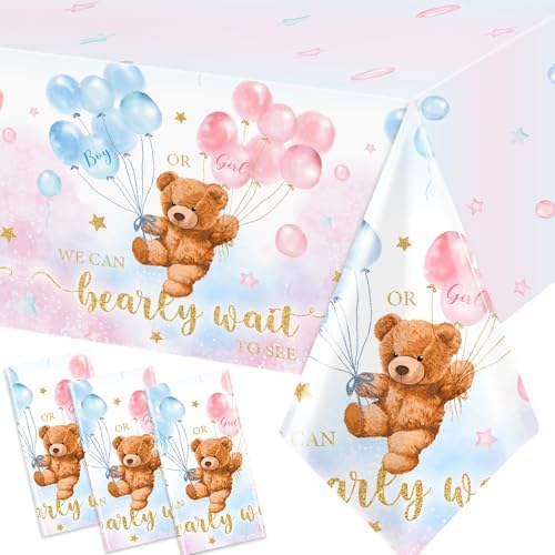 GREHUMOR 3 Pack Bear Baby Shower Tablecloths