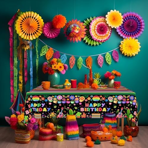 Mocsicka 3 Pcs Mexican Fiesta Tablecloth Decorations