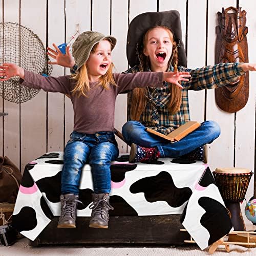 3 Pcs Pink Cowgirl Farm Animal Print Tablecloth for Kids Birthday Party