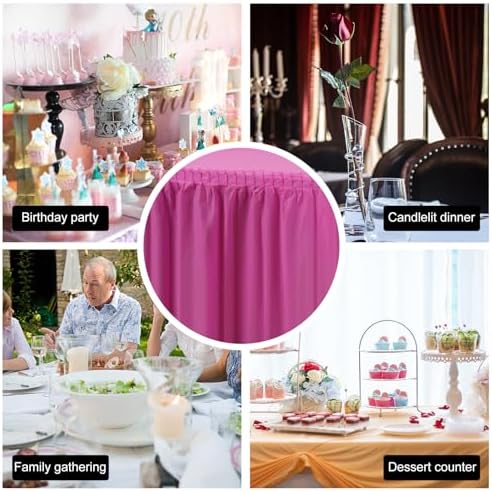 5 Pack Plastic Table Skirts and Cloths for Rectangle Tables Pink