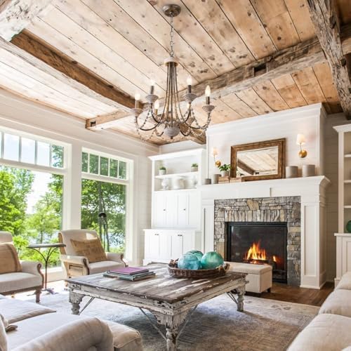 Wood Chandelier 6-Light French Country Farmhouse