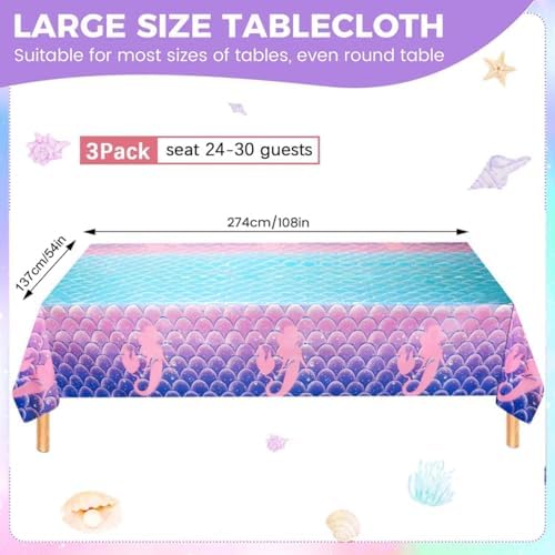3Pcs Mermaid Birthday Tablecloths 54x108 Inch