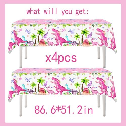 4pcs Dinosaur Party Tablecloths for Girls Birthday Decorations