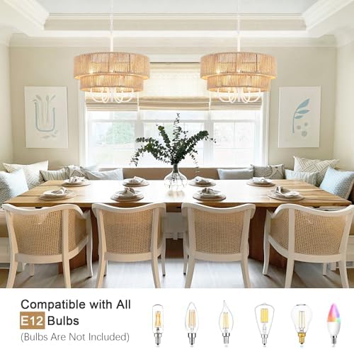 18 Inch Rattan Chandelier with Wicker Shade