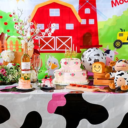 3 Pcs Pink Cowgirl Farm Animal Print Tablecloth for Kids Birthday Party