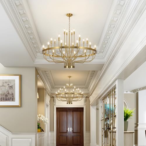 24 Light Gold Chandelier 3 Tier for Large Ceilings