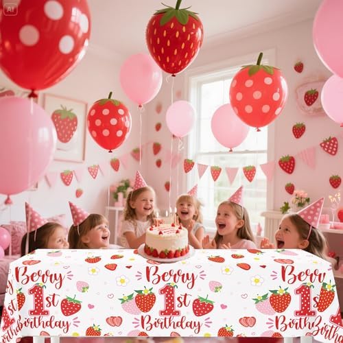 6PCS Strawberry Tablecloth for 1st Birthday Party