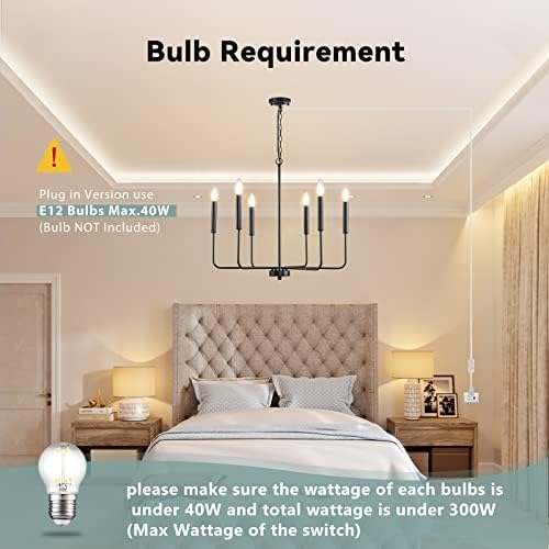HOXIYA 256 Inch Dimmable Plug In Chandelier with 6 Lights