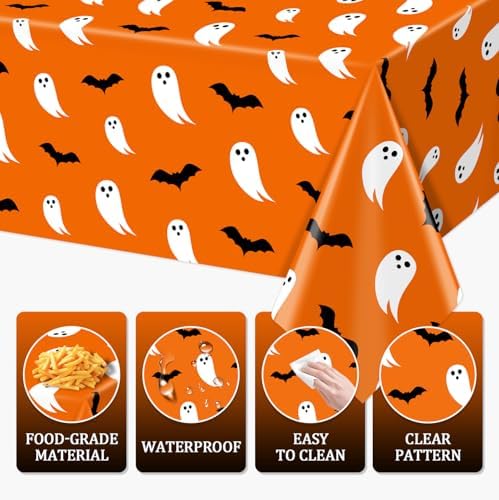 3PCS Orange Halloween Ghost Tablecloth for Kids Party