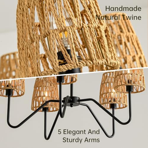 5-Light Rattan Chandelier Dining Room Decor