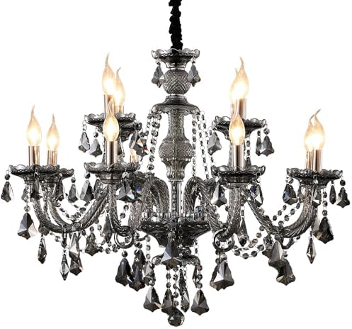Modern Crystal Chandelier 12 Light Smoky Gray Luxury Ceiling Light