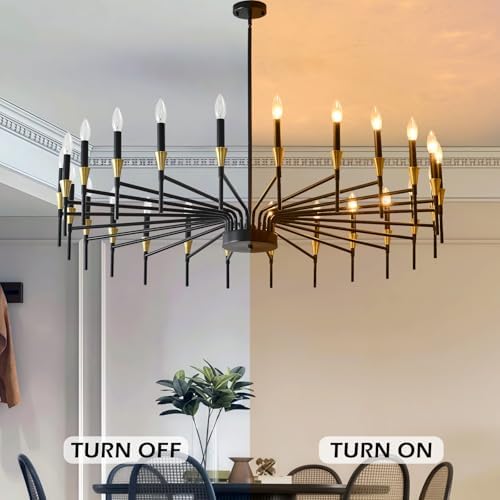Modern Farmhouse Chandelier Gold Black 24 Light Industrial Pendant