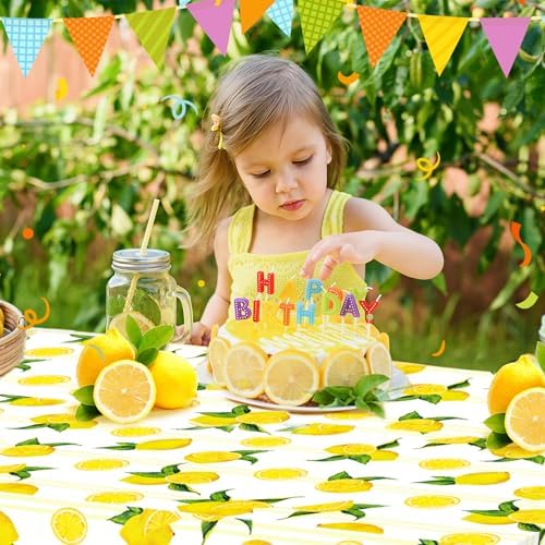 MOZUI 2 Pack Lemon Plastic Tablecloths 54x87 Inch