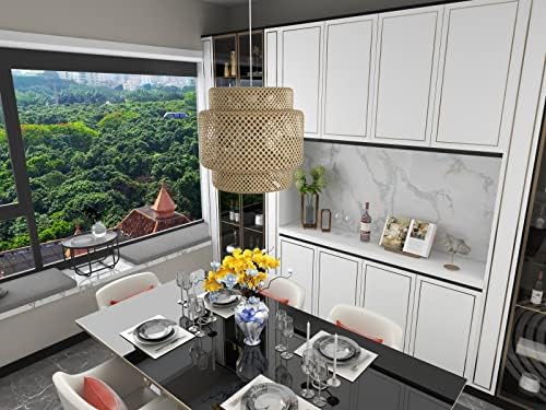 Hand-Woven Bamboo Pendant Light with Remote Control