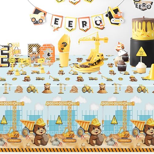 3Pcs Construction Beaver Tablecloths for Parties and Decor