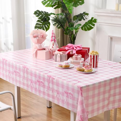 Oudain 8 Pcs Pink Bow Tablecloth Set