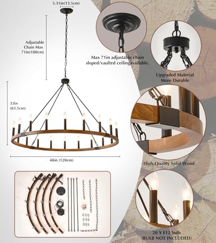 HHR 48 Inch Farmhouse Chandelier 20 Light E12