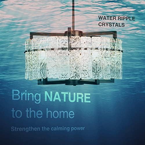 IKK Modern Black Crystal Chandelier with Water Ripple Glass