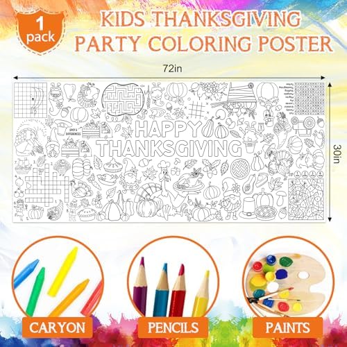Thanksgiving Coloring Tablecloth for Kids 30x72 Inch