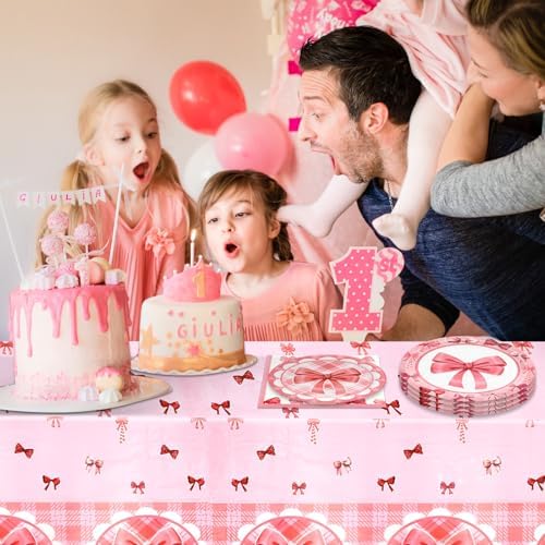 62Pcs Pink Bow Party Decor Set for 20 Guests
