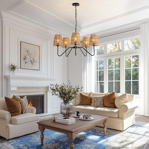 5-Light Rattan Chandelier Dining Room Decor