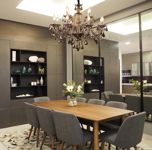 Modern Crystal Chandelier 12 Light Smoky Gray Luxury Ceiling Light