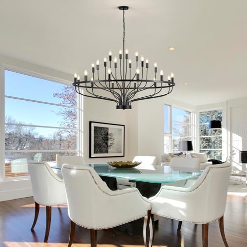 472 Inch Black 24 Light Chandelier Farmhouse Industrial Style