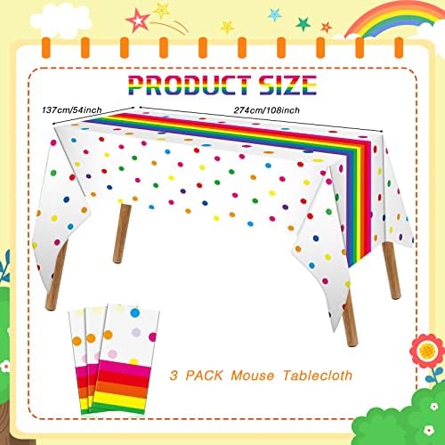 Irenare Rainbow Polka Dot Plastic Tablecloths 3 Pack