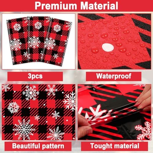 3Pcs Red Black Buffalo Plaid Christmas Tablecloth Decorations Supplies