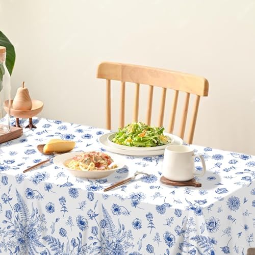2Pcs Blue White Floral Party Tablecloth