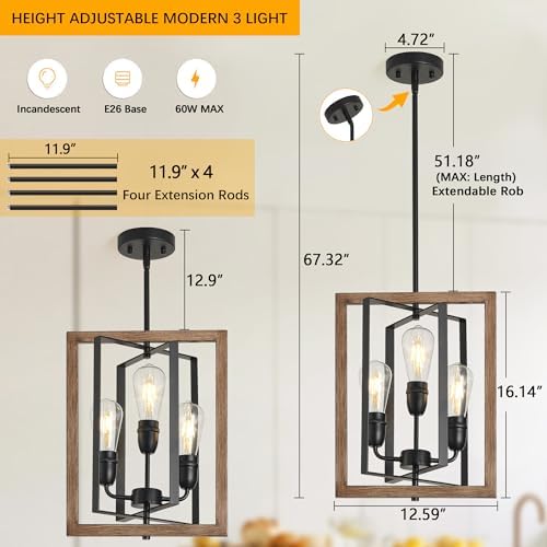 3-Light Chandelier for Entryway Modern Farmhouse Design