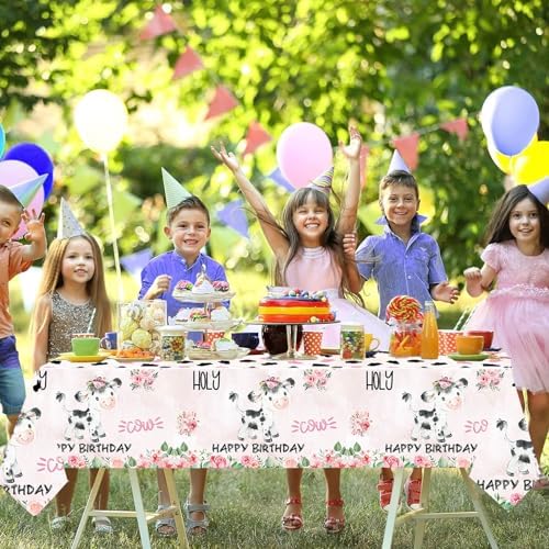 6 Pack Pink Cow Tablecloth for Birthday Party Decor
