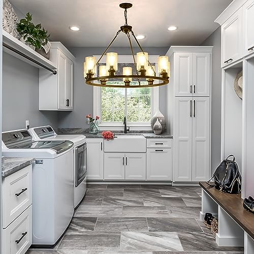 Black Wagon Wheel Chandelier 32 Inch 9 Light Modern Farmhouse Pendant Light