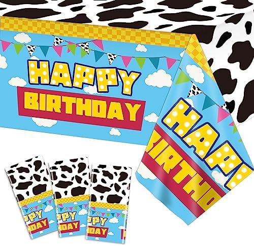 3 Piece Cow Theme Birthday Tablecloth Set
