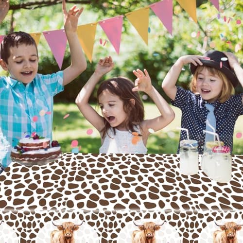 3Pcs Highland Cow Print Tablecloth for Birthday Party