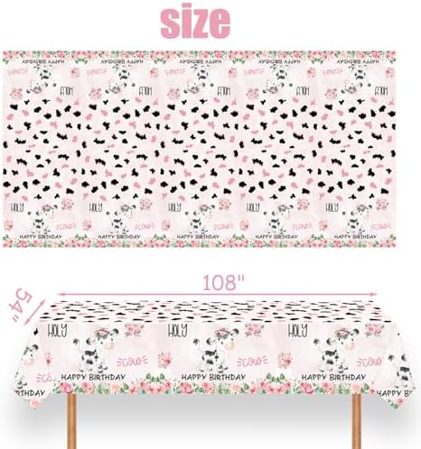 6 Pack Pink Cow Tablecloth for Birthday Party Decor
