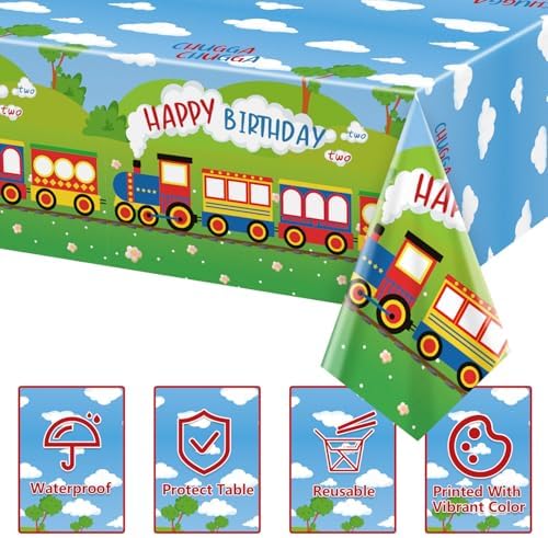 4 Pcs Train Theme Tablecloths for Birthday Parties