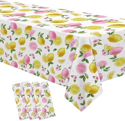 Pink Lemon Party Tablecloth 3 Pack Disposable 55x86in