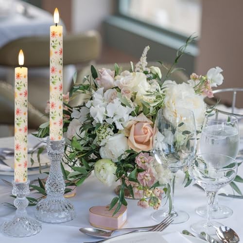 Floral Flameless Taper Candles with Remote Timer