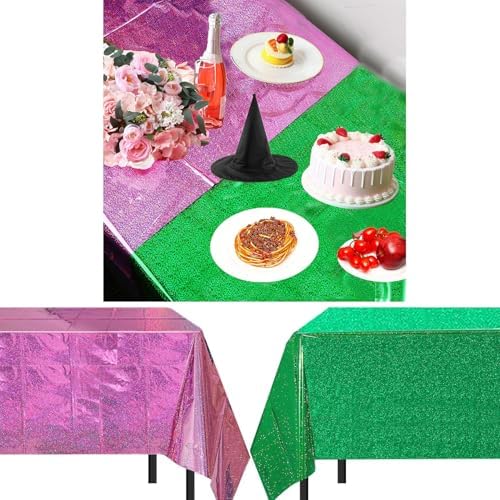 2Pcs Pink and Green Glitter Tablecloths 54x108 Inch for Witch Princess Party