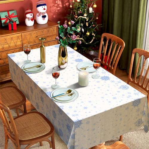 3 pcs White Blue Snowflake Frozen Tablecloth Decorations 54x108 Inch