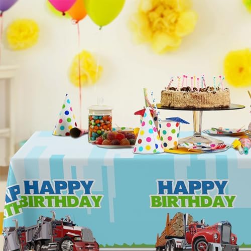 Truck Birthday Tablecloth for Boys Girls Green Party Supplies