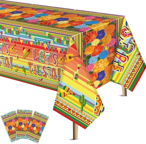 3 Pcs Mexican Fiesta Tablecloths 54x108 Inch Tablecovers for Parties